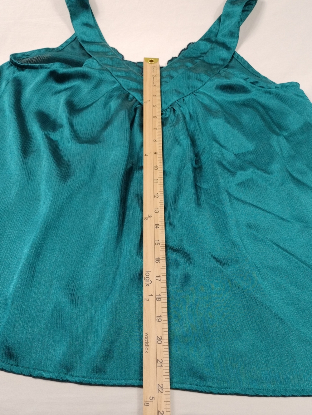 Lux Teal Satin Camisole with V-Neck, Front And Back Size Small - Picture 8 of 10